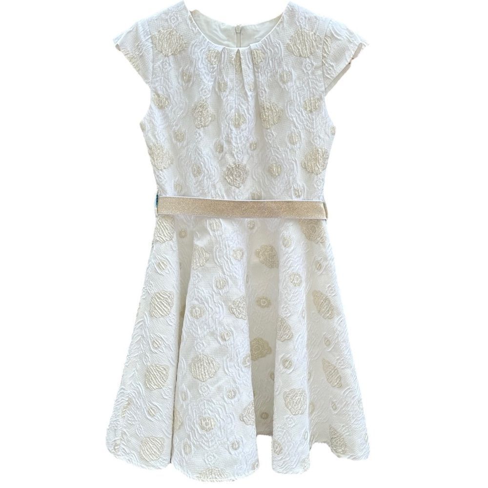 MINI Donna Girls embroidered White and Gold Ruffle Sleeved cotton Dress Size 12​